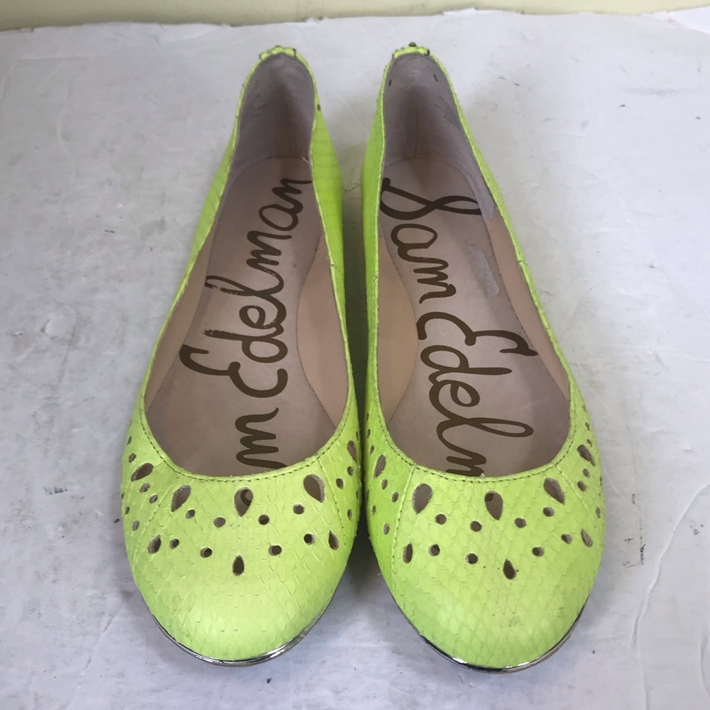 Sam Edelman Leighton Leather Shoes Ballet Flats Green Yellow Slides Comfort 6.5